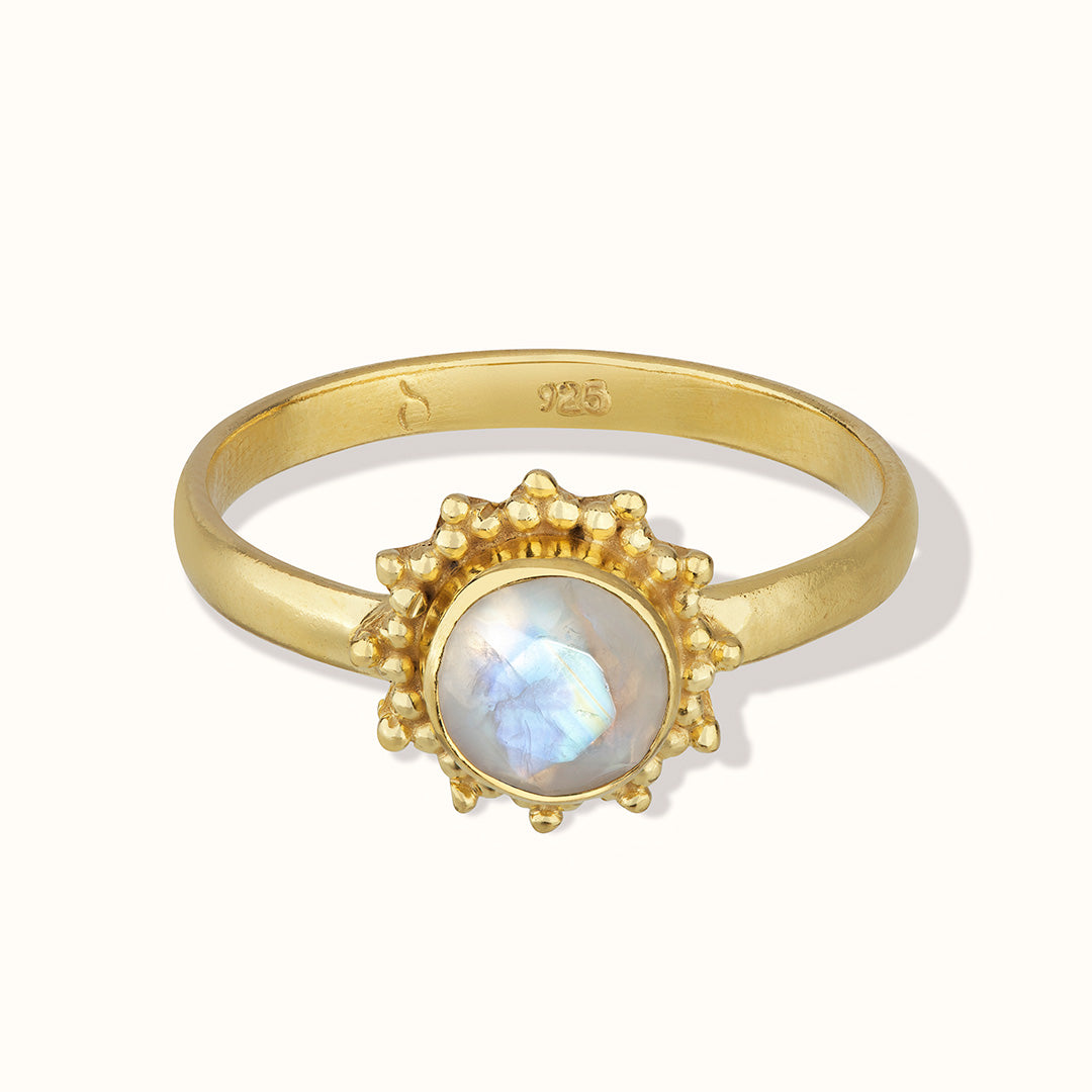 Indische Sonne Mondstein Ring Golden