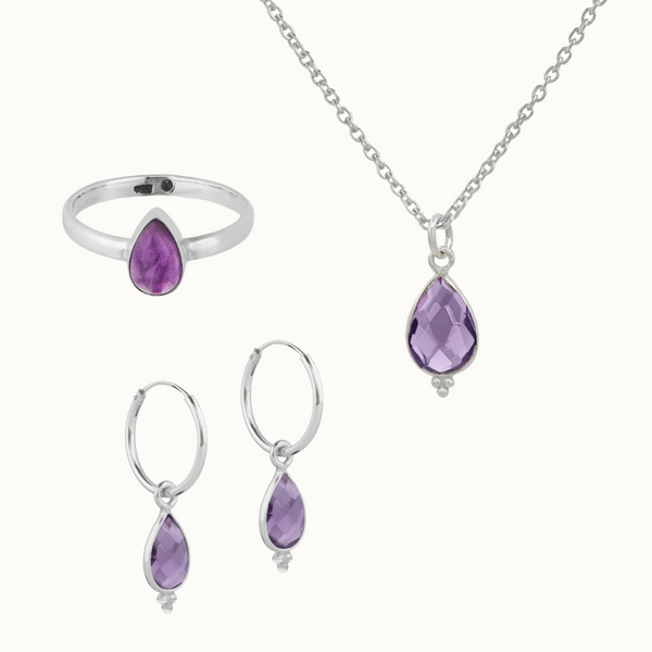 Amethyst Tropfen Silber Set