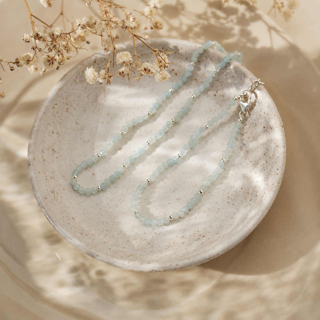 "I embrace serenity" Aquamarin Armband Silber