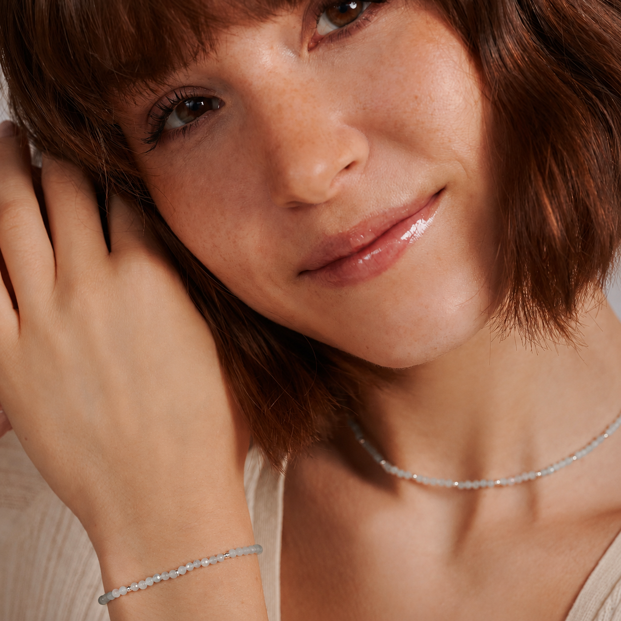 "I embrace serenity" Aquamarin Armband Silber