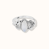Namaste Mondstein Ring Silber