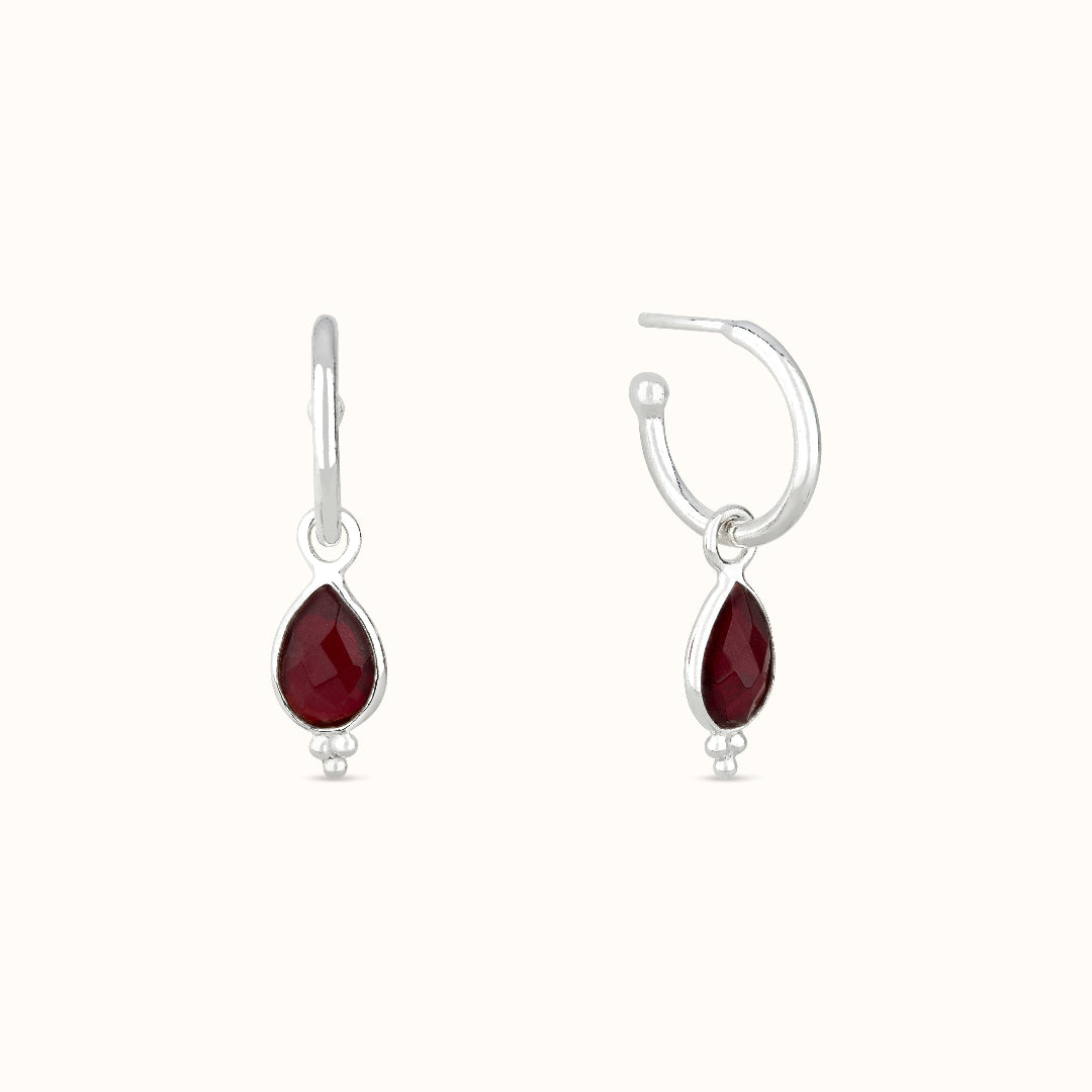 Luna Granat Hoops Silber