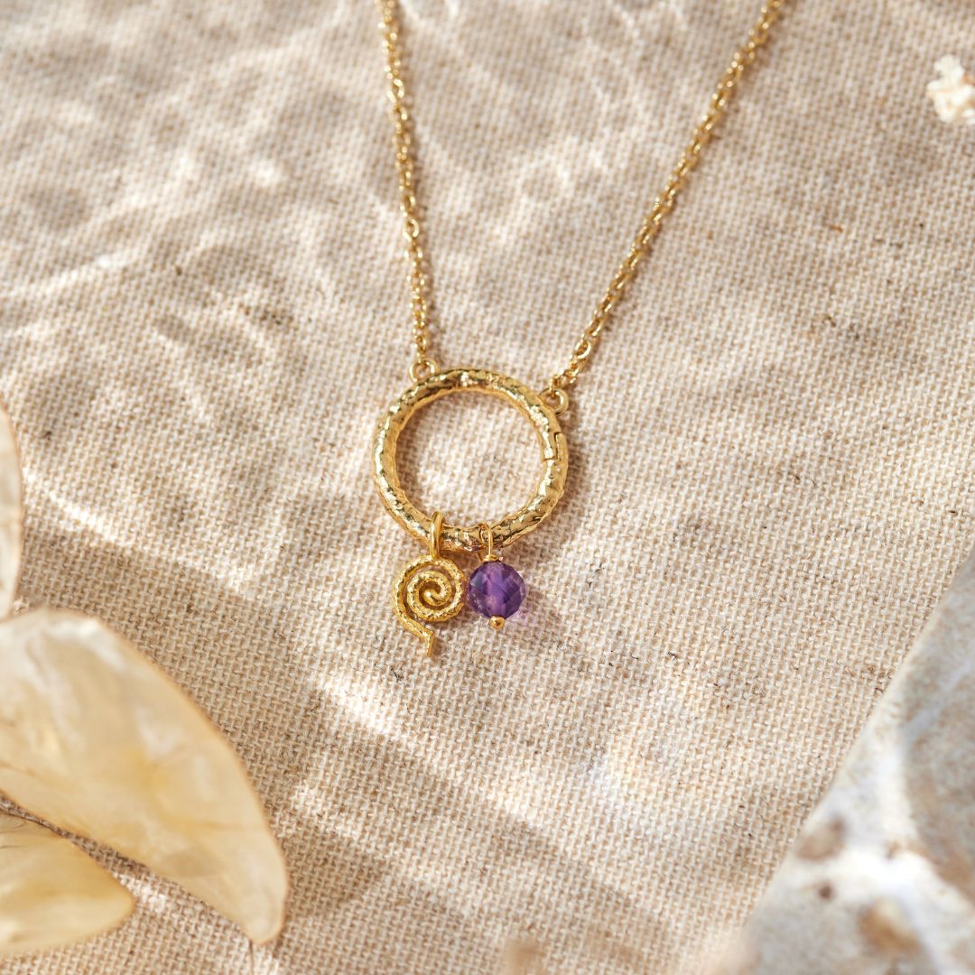 Cosmic Dot Amethyst Charm Golden