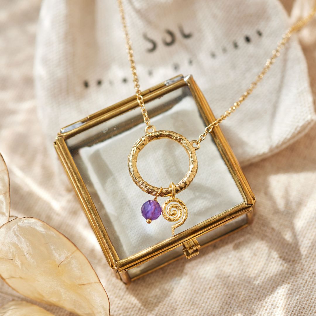 Cosmic Dot Amethyst Charm Golden
