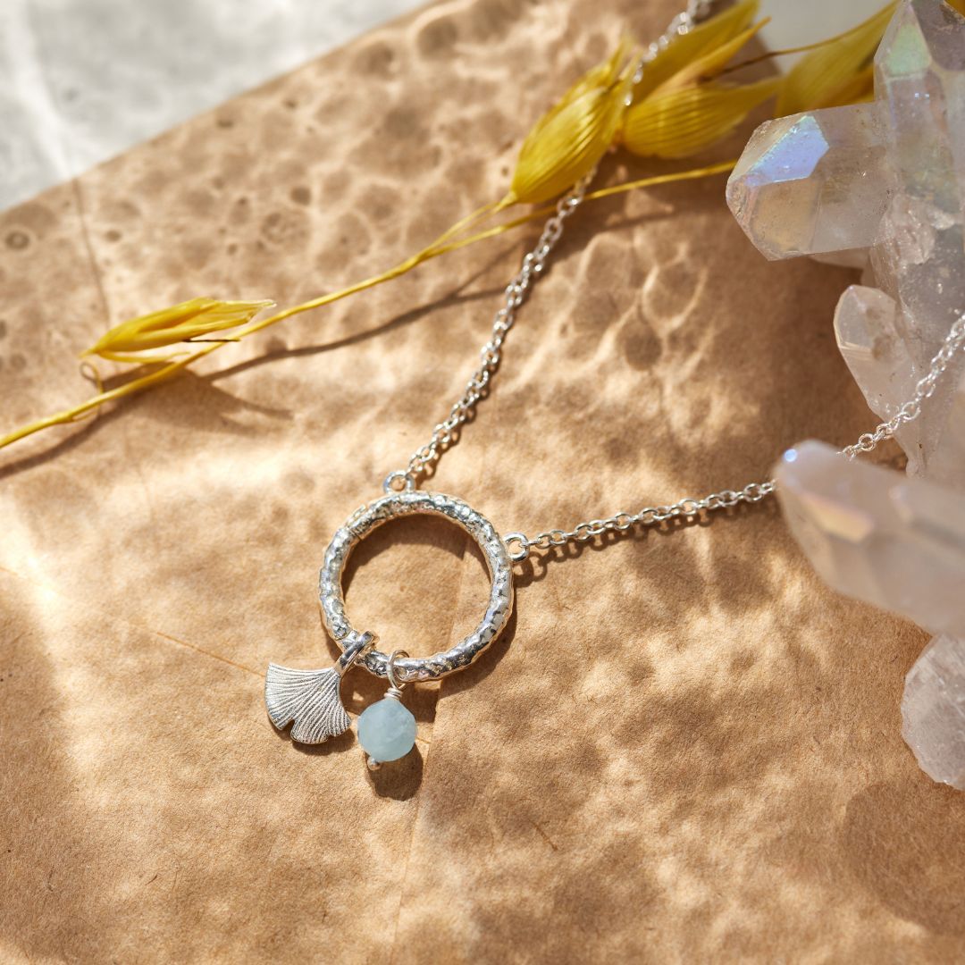 Cosmic Dot Aquamarin Charm Silber