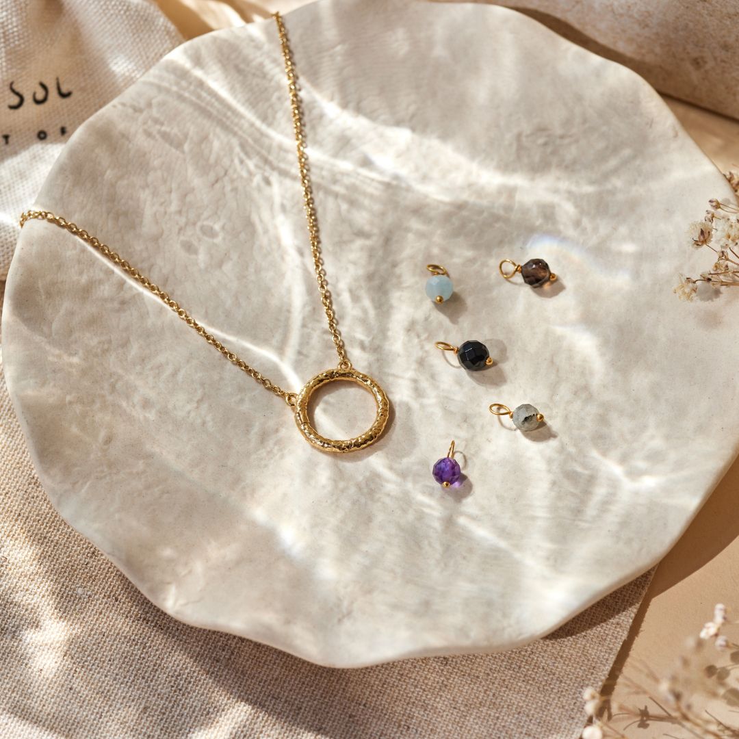 Cosmic Dot Amethyst Charm Golden