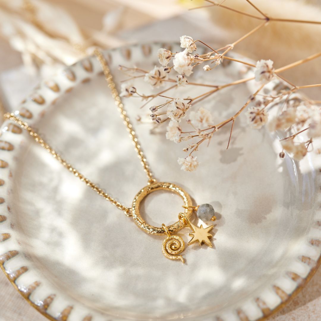 Cosmic Dot Labradorit Charm Golden