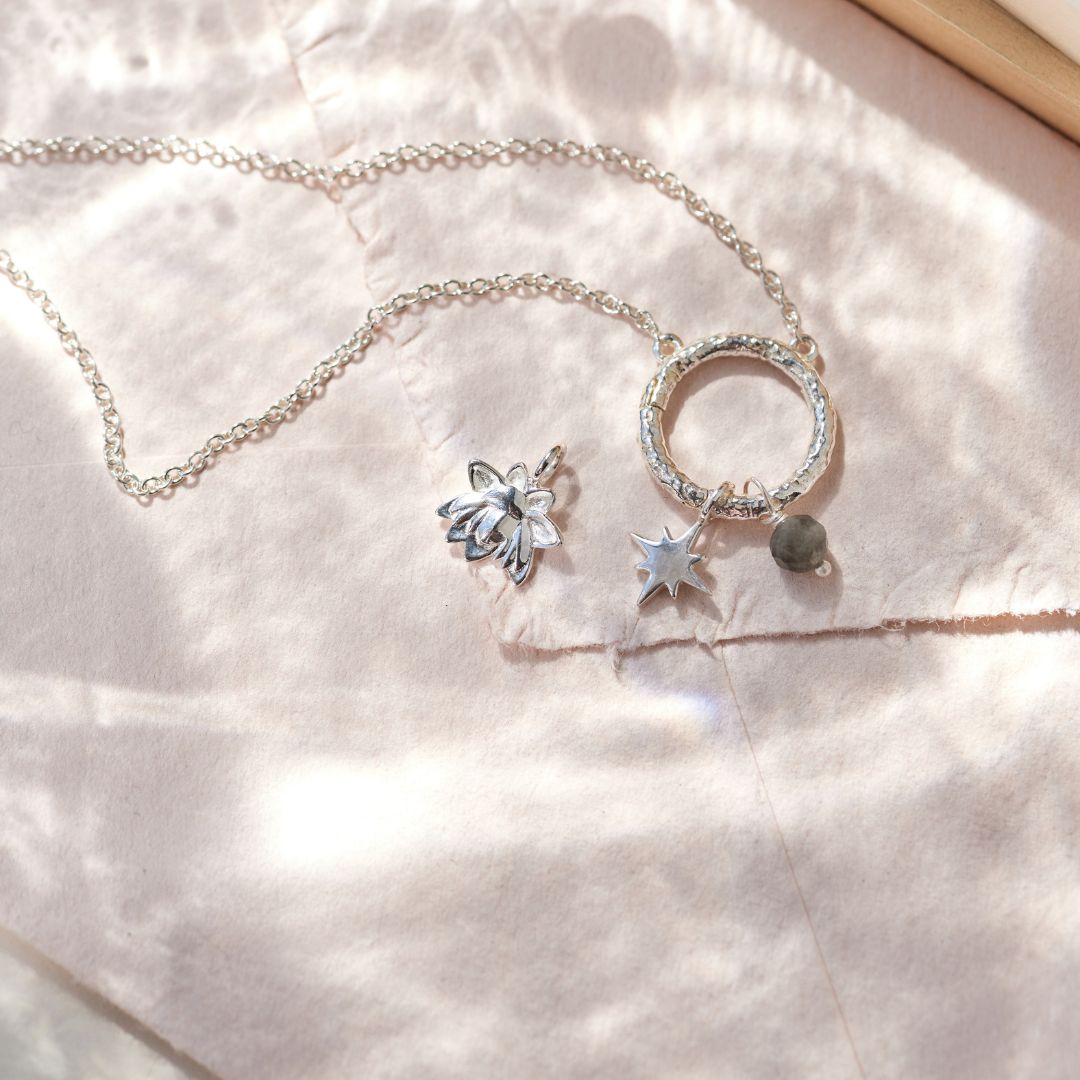 Cosmic Dot Labradorit Charm Silber