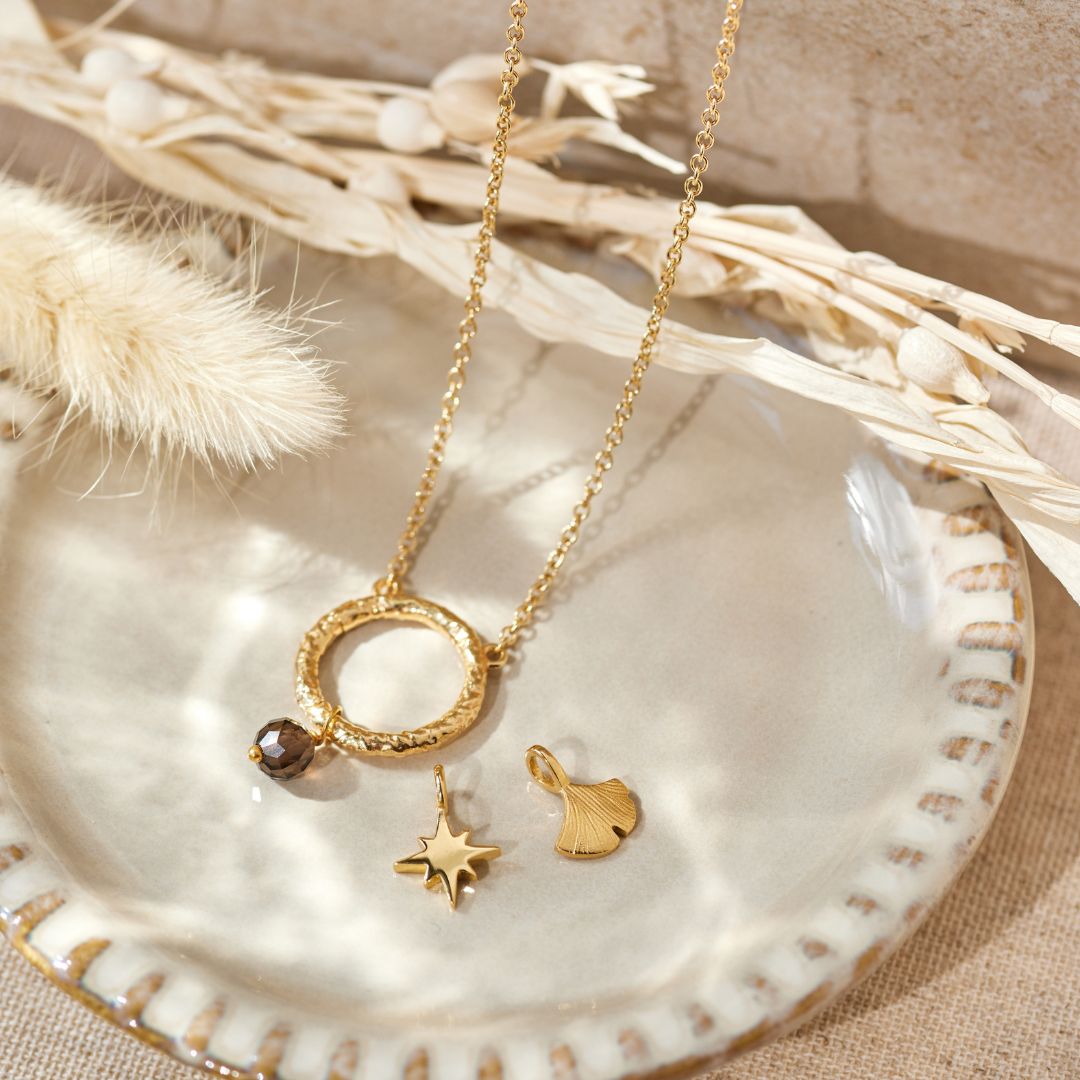 Cosmic Dot Rauchquarz Charm Golden