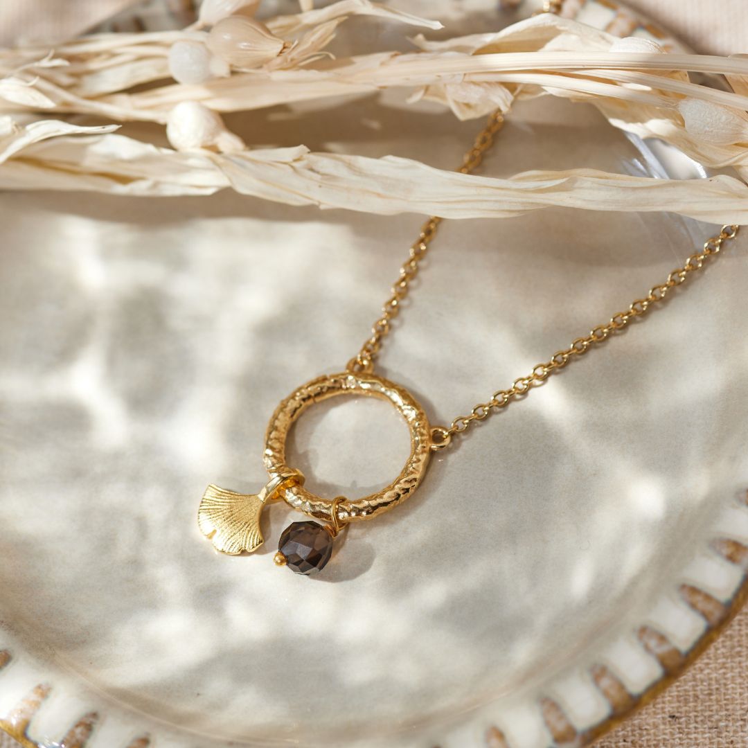 Cosmic Dot Rauchquarz Charm Golden