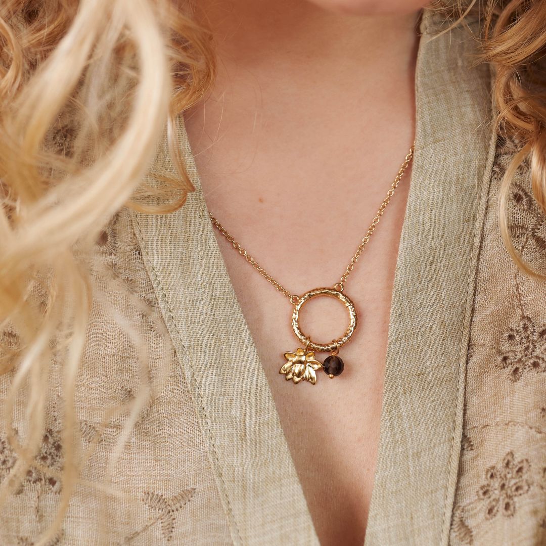 Cosmic Dot Rauchquarz Charm Golden