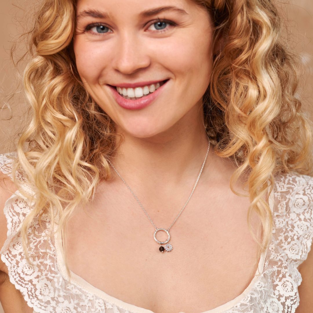 Cosmic Dot Rauchquarz Charm Silber