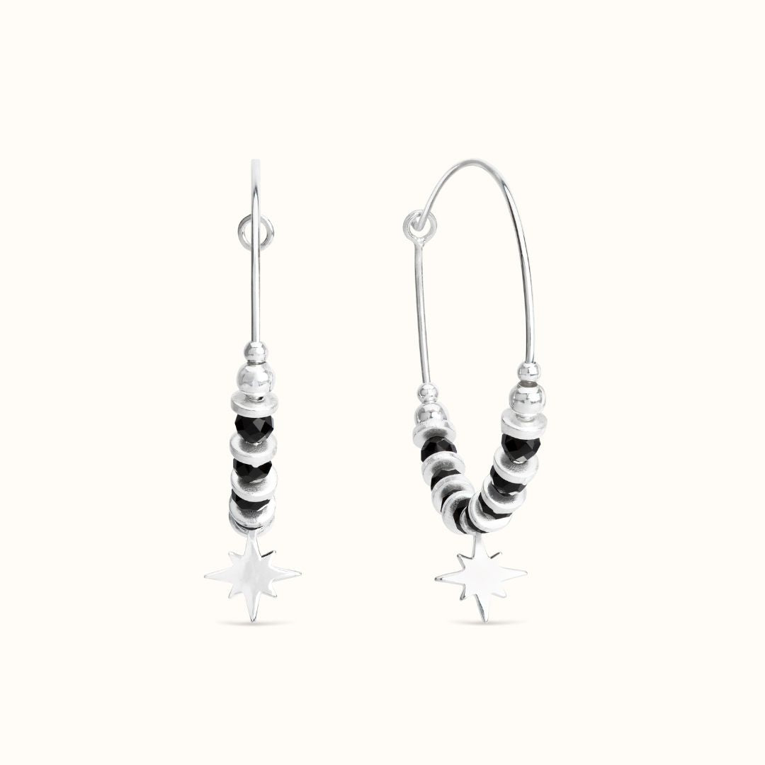 "I feel protected" Onyx Hoops Silber