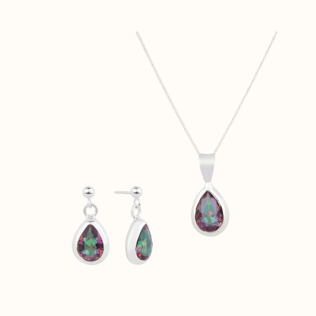 Agua Aura-Quarz Silber Set