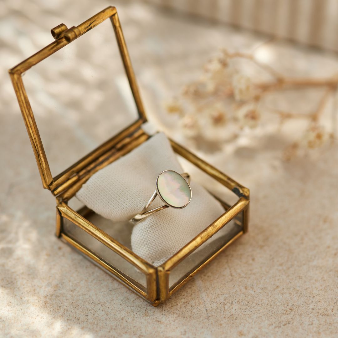 Aries Weißes Perlmutt Ring Silber