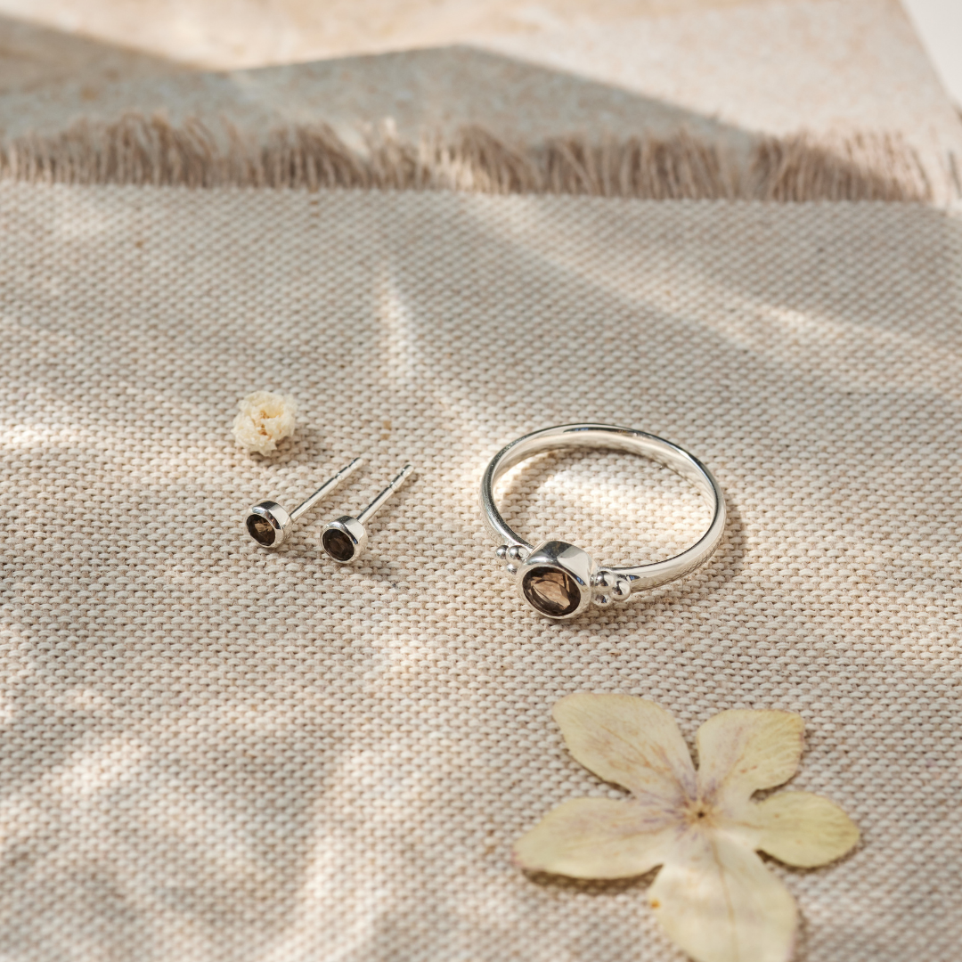 Ava Rauchquarz Ring Silber