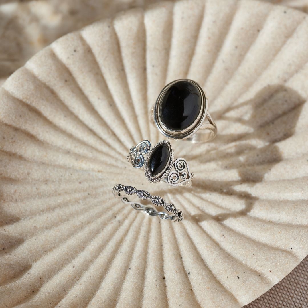 Aylin Onyx Ring Silber Set