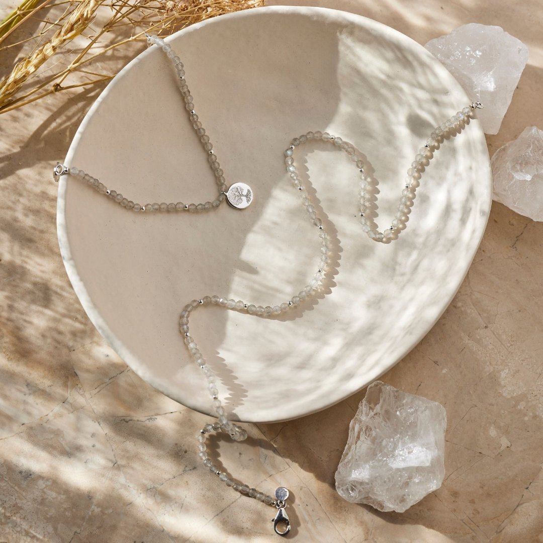 "Breathe in, breathe out" Labradorit Kette Silber