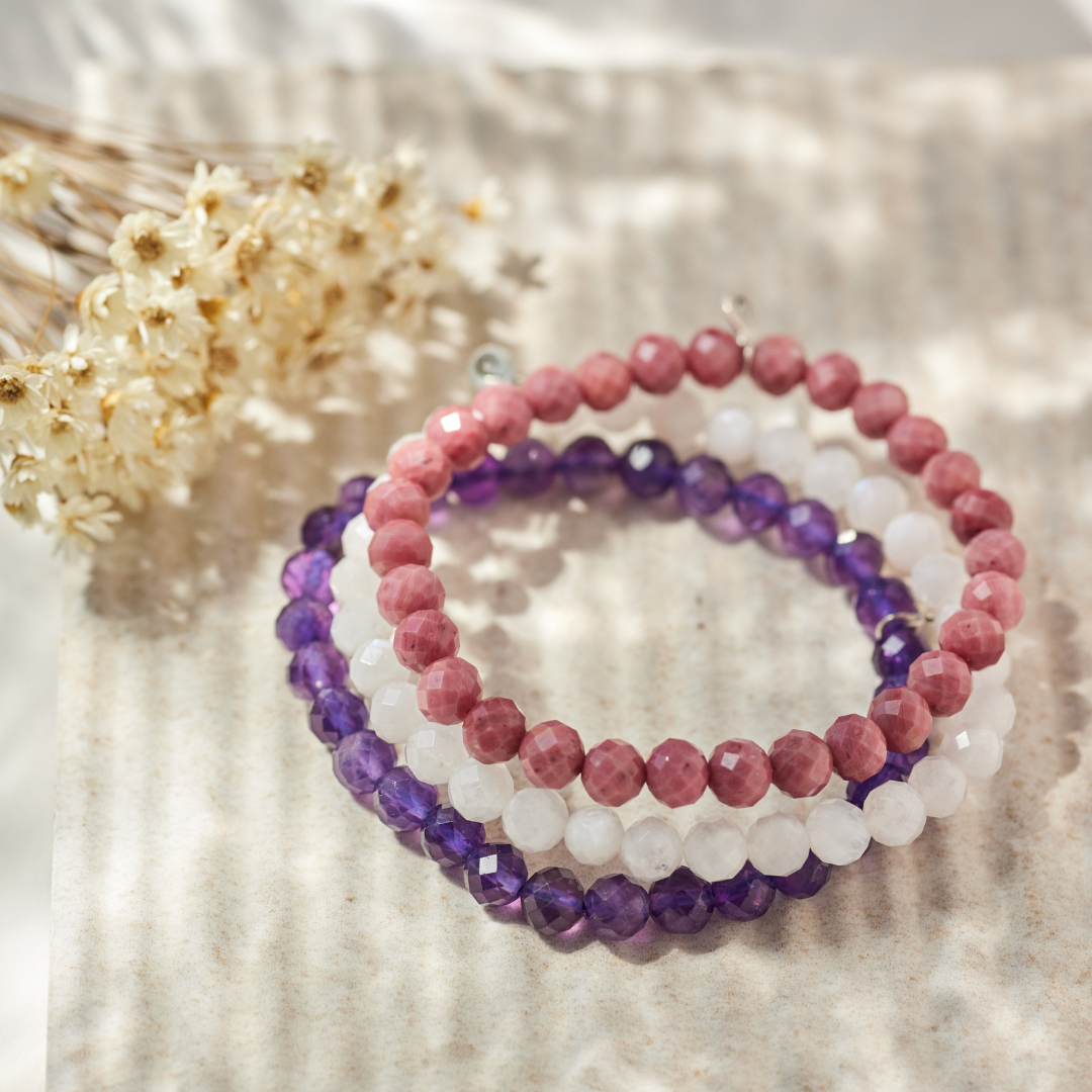 CALM DOWN Set Amethyst, Rhodonit, Mondstein