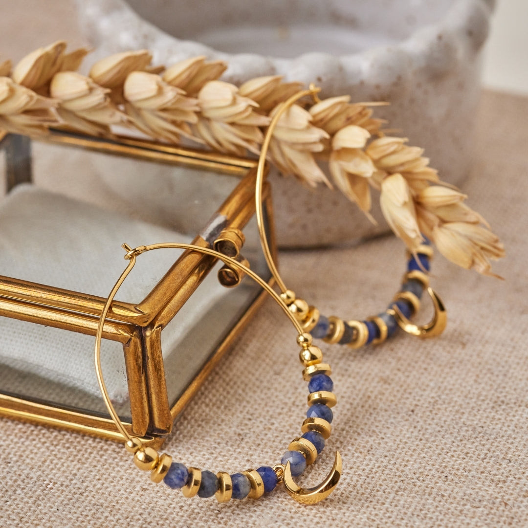 "Fly me to the moon" Sodalith Hoops Golden