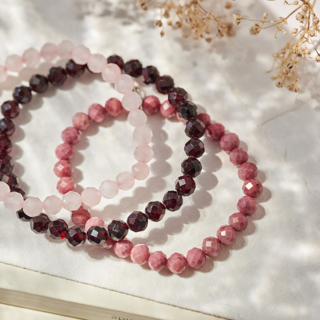 HEAL Set Granat, Rhodonit und Rosenquarz