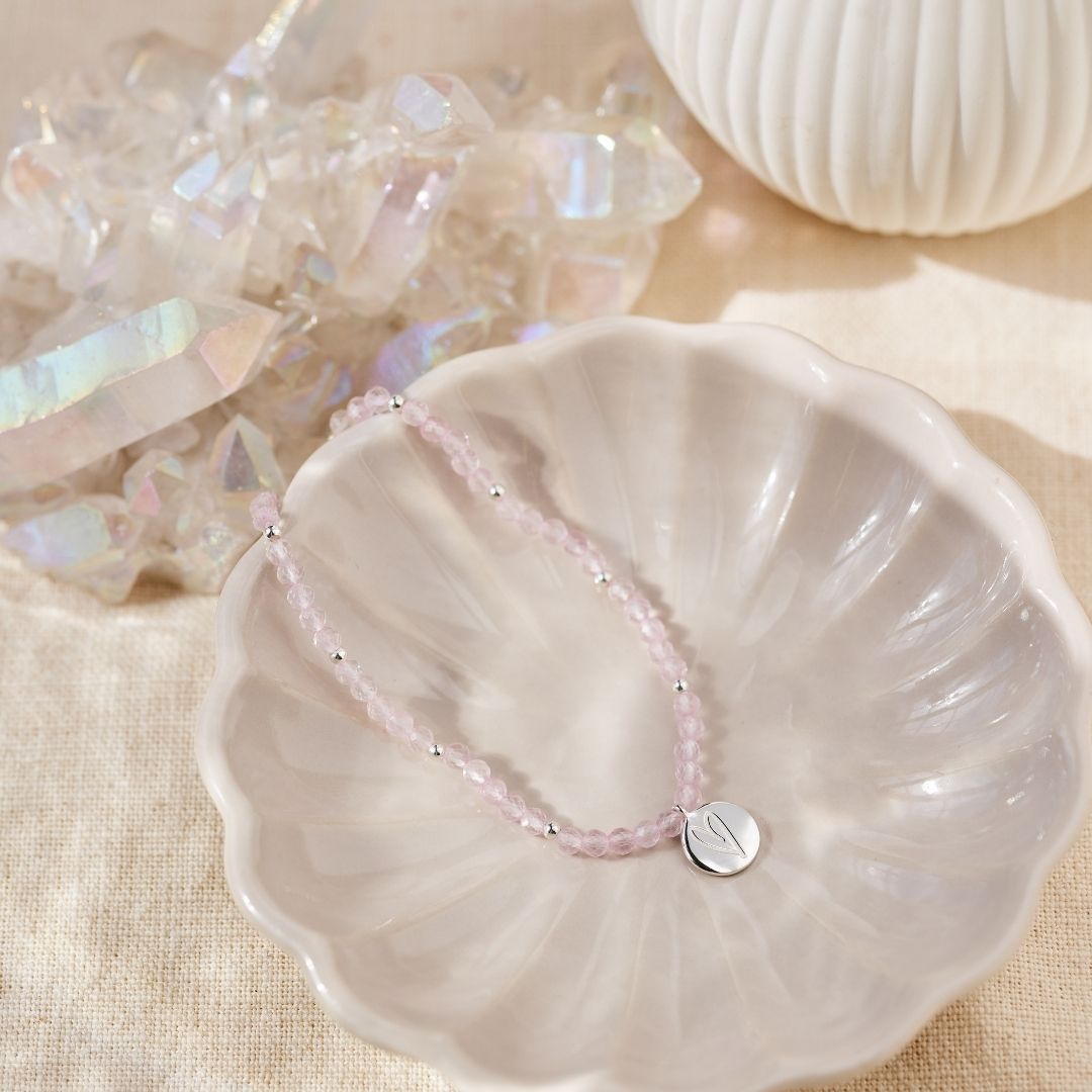 "I am loved" Rosenquarz Armband Silber
