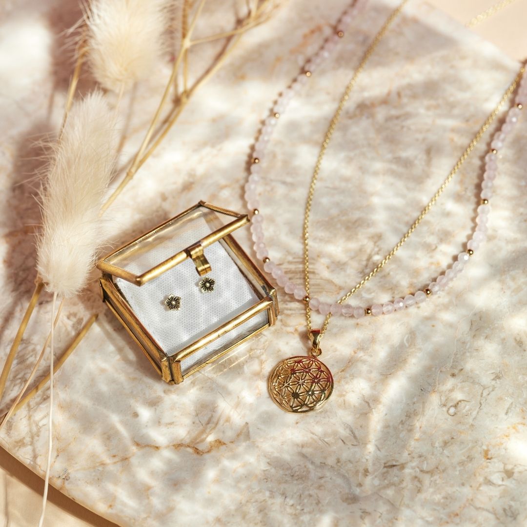"I am loved" Rosenquarz Golden Set