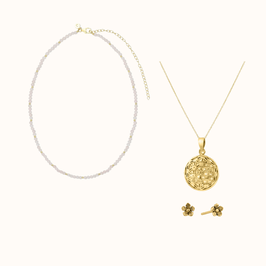 "I am loved" Rosenquarz Golden Set