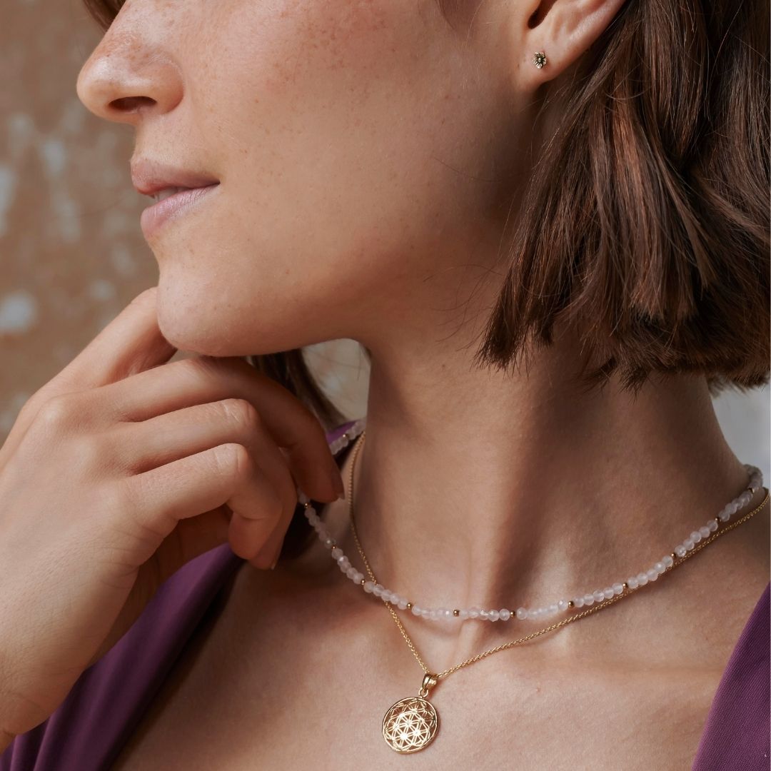 "I am loved" Rosenquarz Kette Golden
