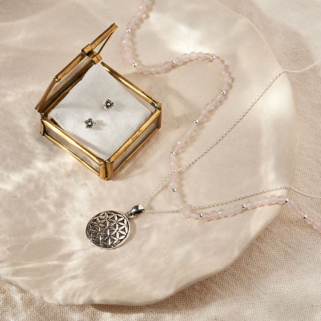 "I am loved" Rosenquarz Kette Silber