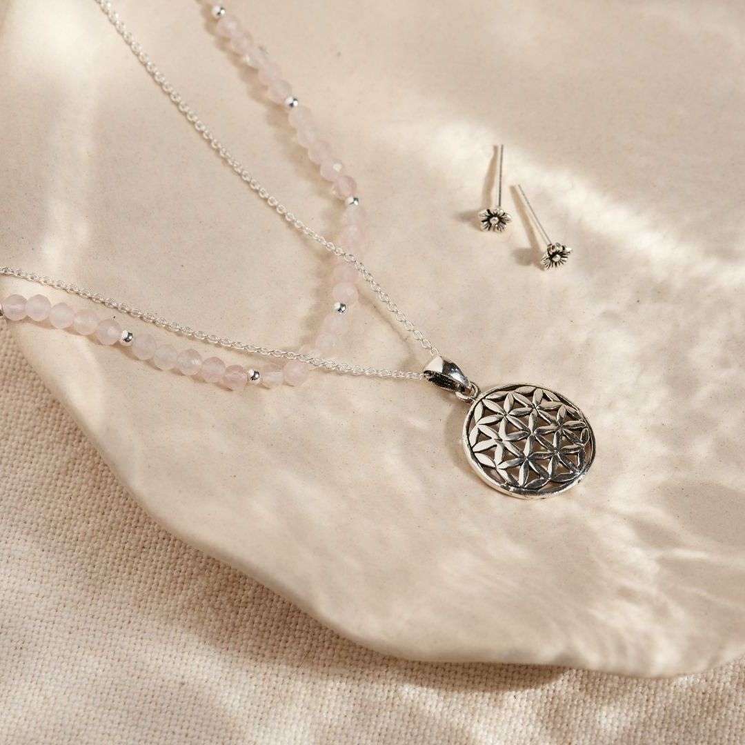 "I am loved" Rosenquarz Silber Set
