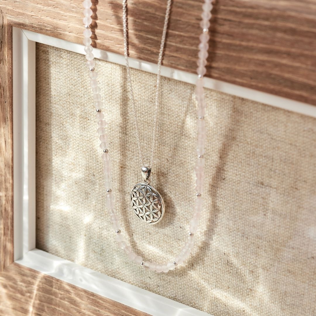 "I am loved" Rosenquarz Kette Silber