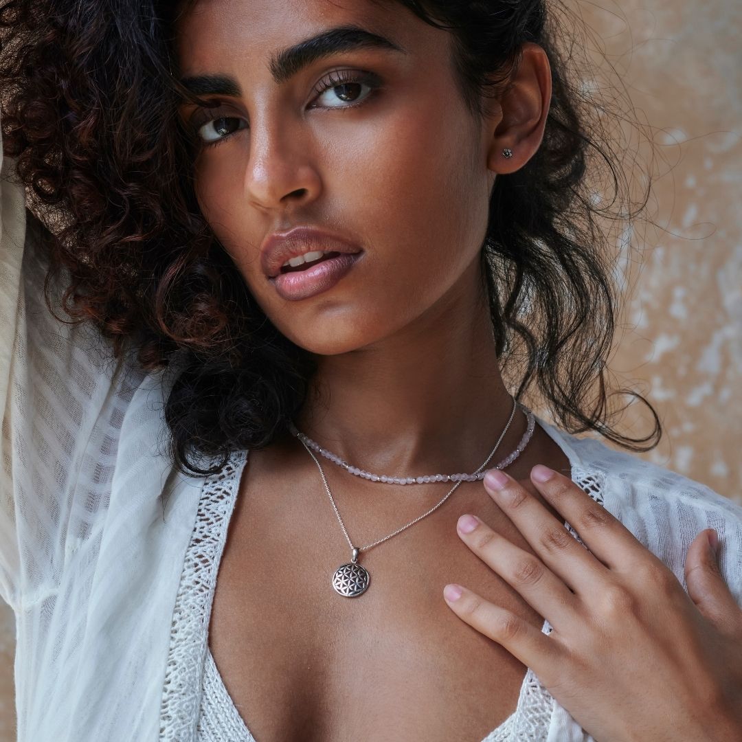 "I am loved" Rosenquarz Kette Silber