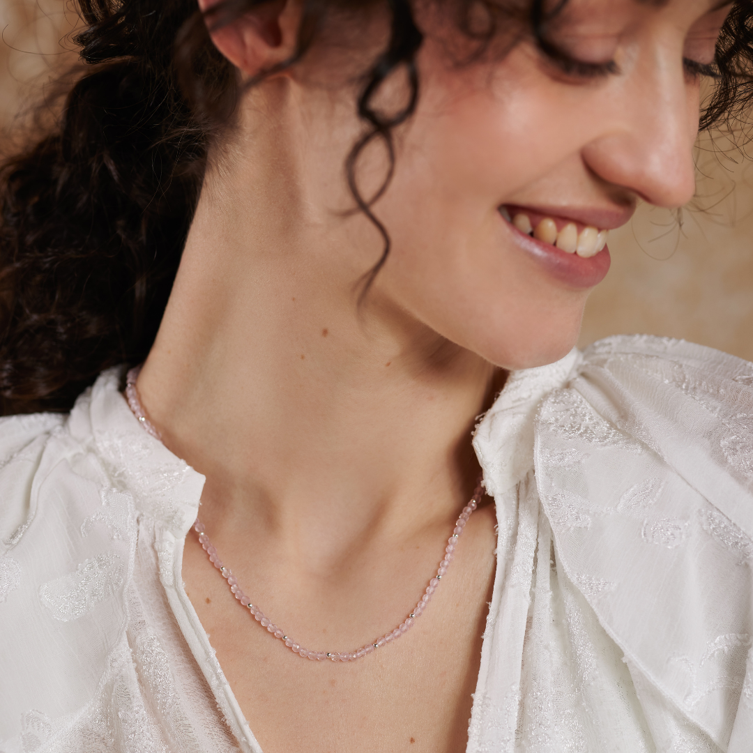 "I am loved" Rosenquarz Kette Silber