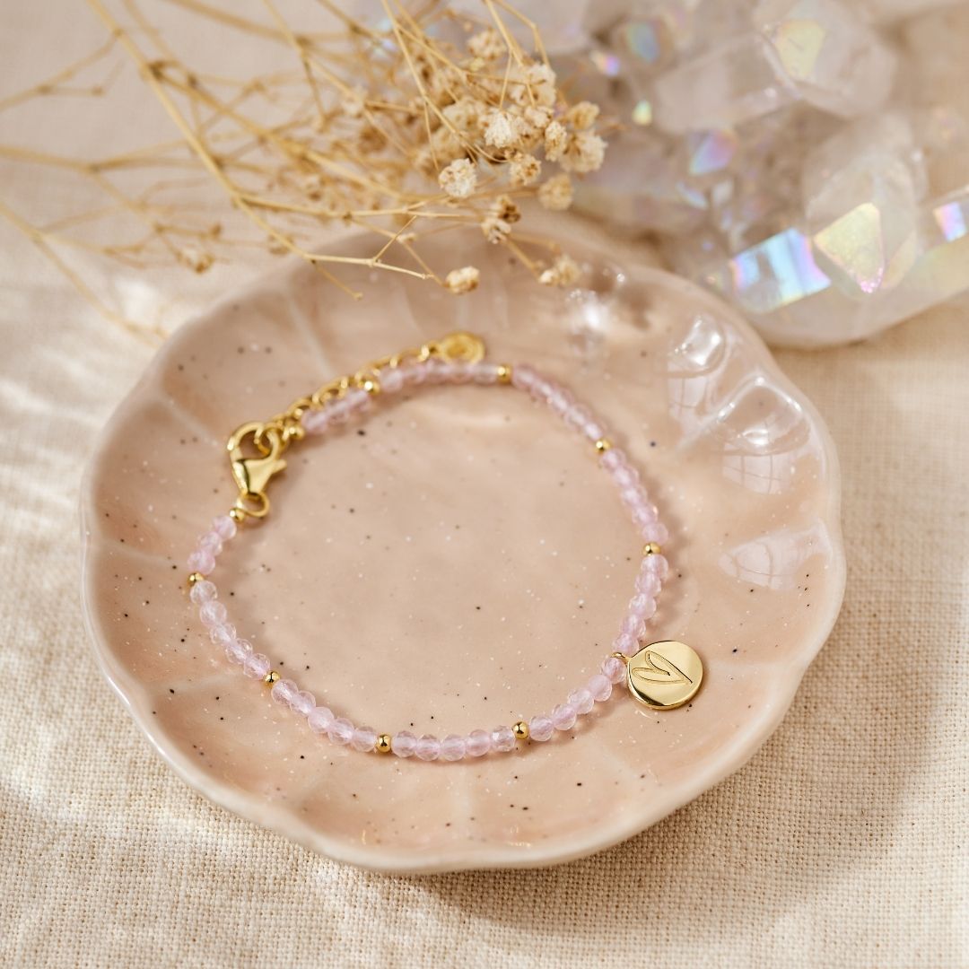 "I am loved" Rosenquarz Armband Golden