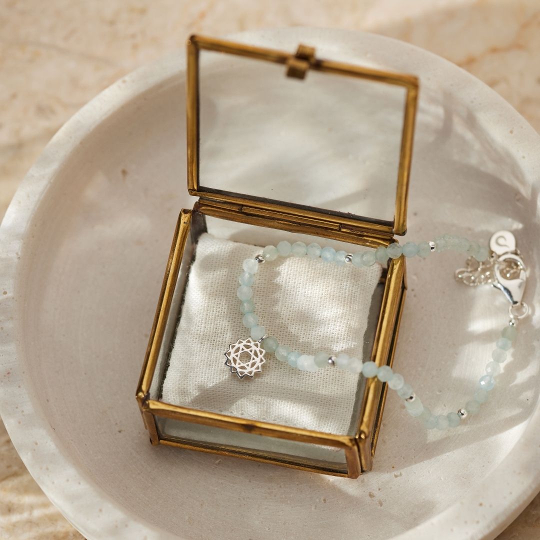 "I embrace serenity" Aquamarin Armband Silber