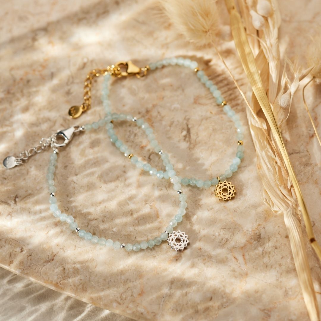 "I embrace serenity" Aquamarin Armband Silber