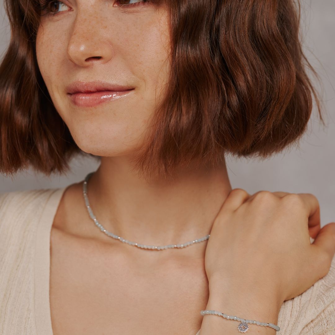 "I embrace serenity" Aquamarin Kette Silber