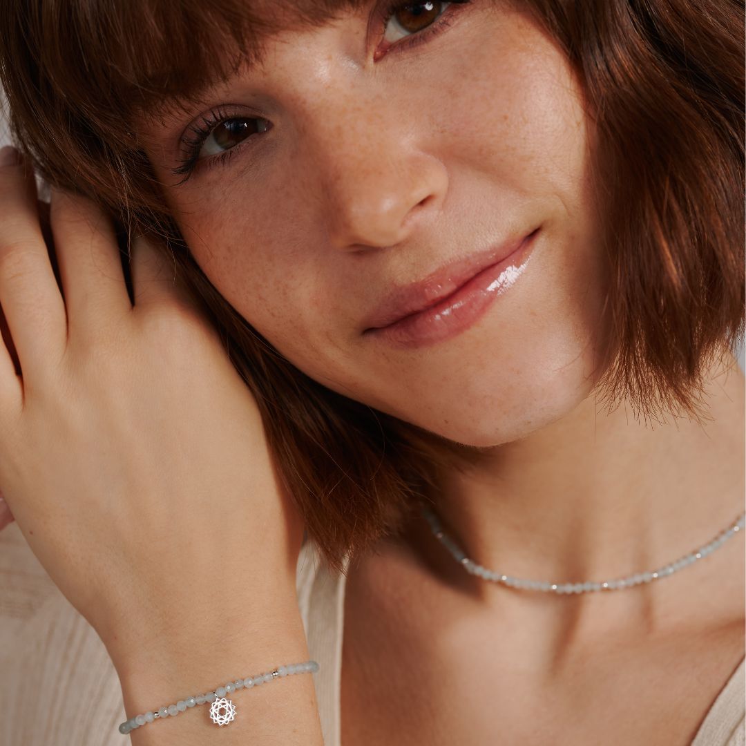 "I embrace serenity" Aquamarin Armband Silber