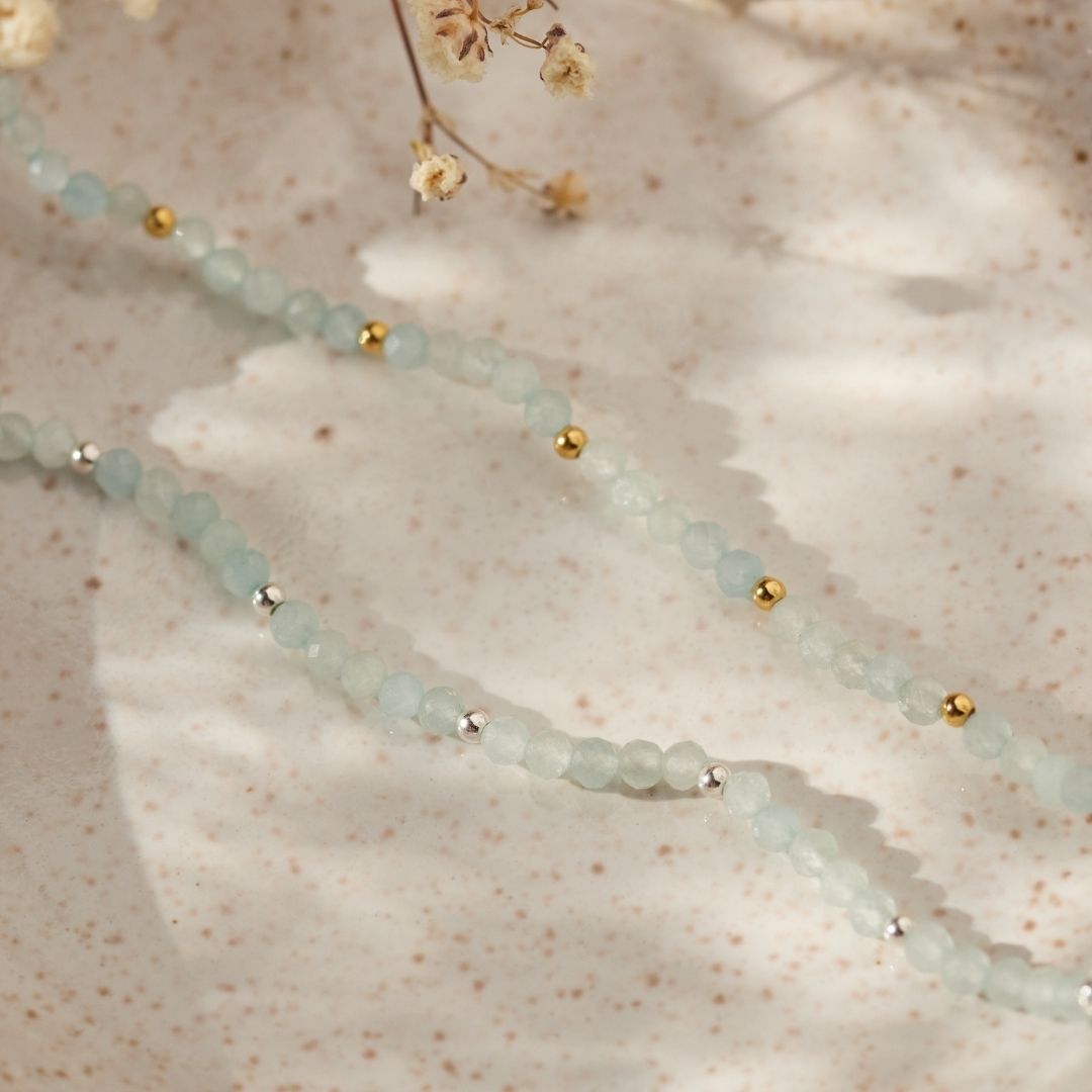 "I embrace serenity" Aquamarin Kette Silber