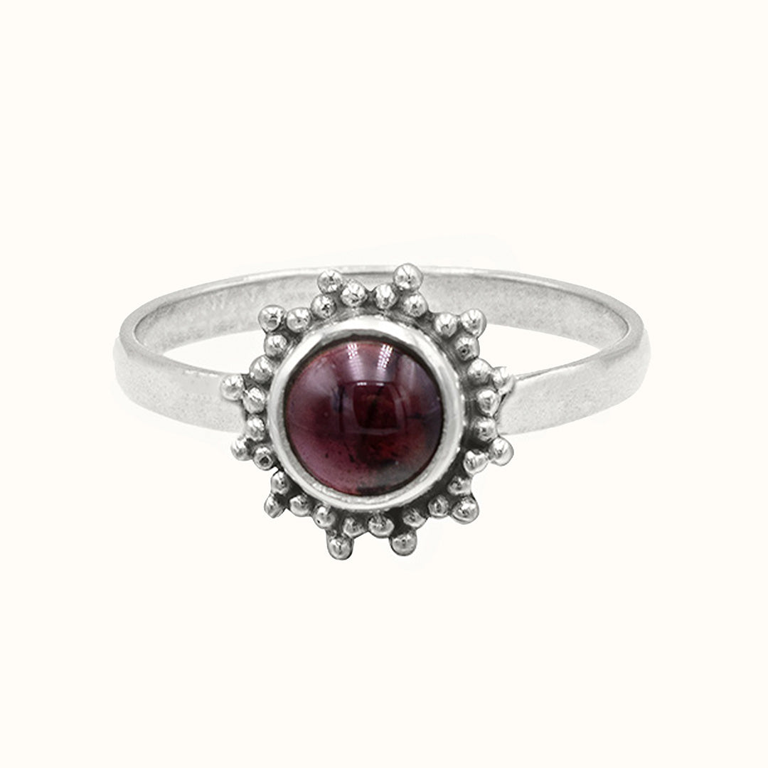 Indische Sonne Granat Ring Silber
