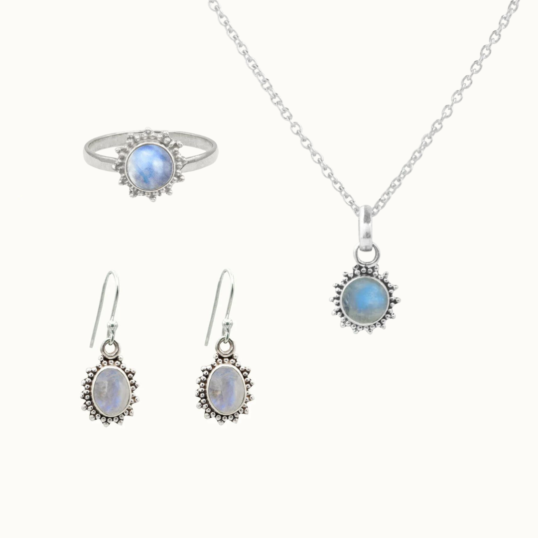 Indische Sonne Mondstein Silber Set - Spirit of Liebs