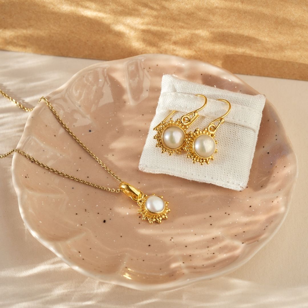 Indische Sonne Süßwasserperle Golden Set
