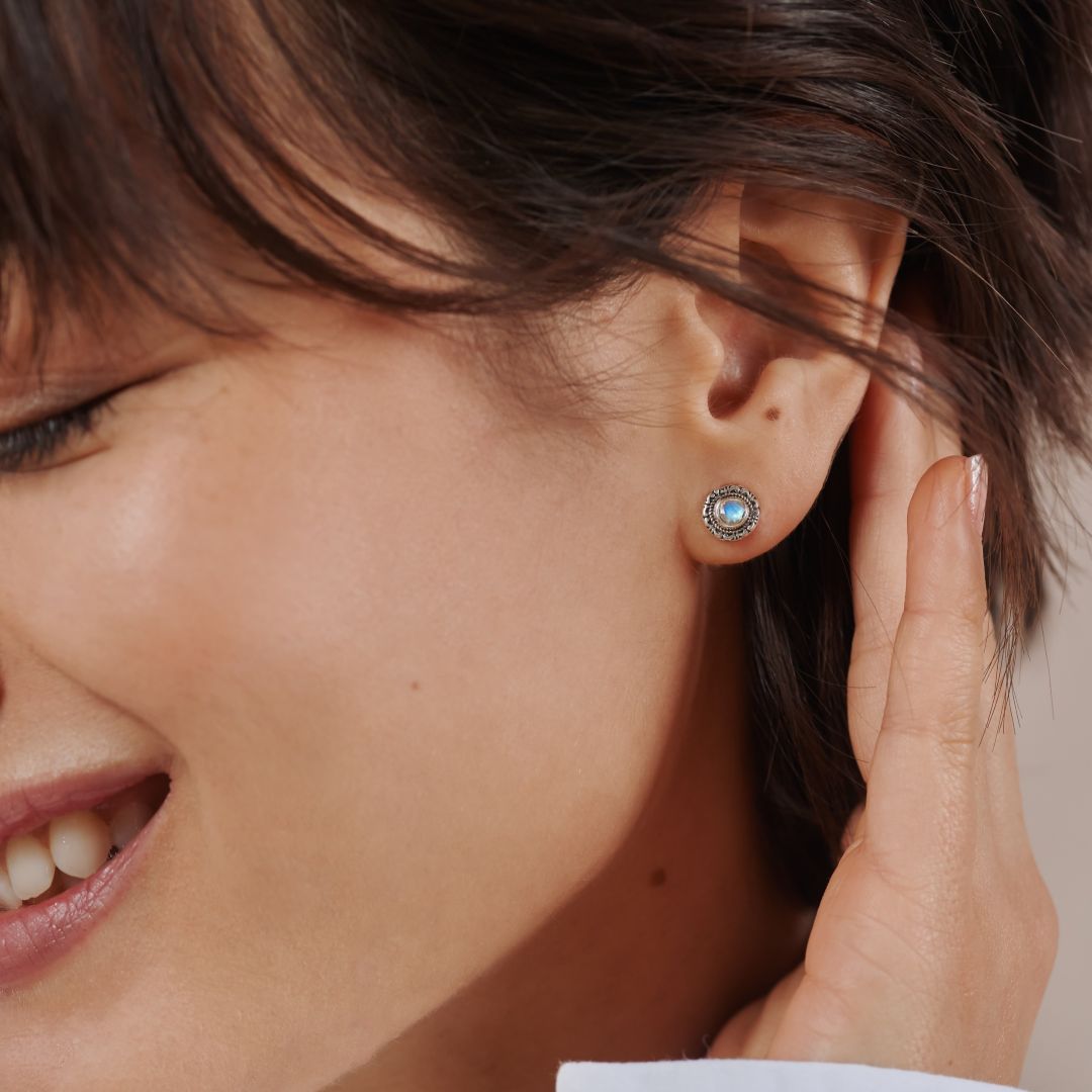 Inka Mondstein Ohrstecker Silber