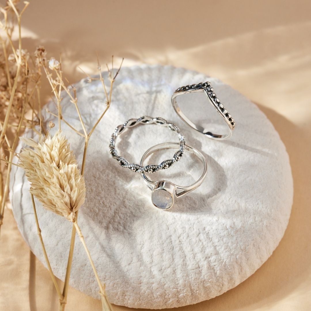 Kaleo Mondstein Ring Silber Set