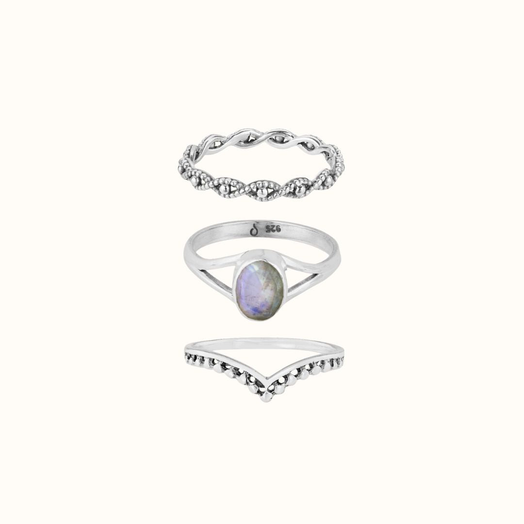 Kaleo Mondstein Ring Silber Set
