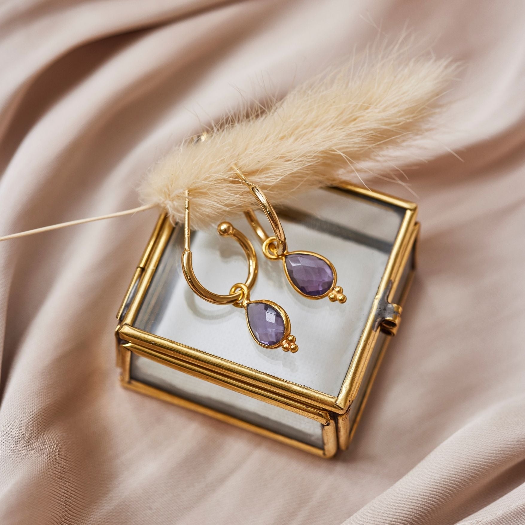 Luna Amethyst Hoops Golden