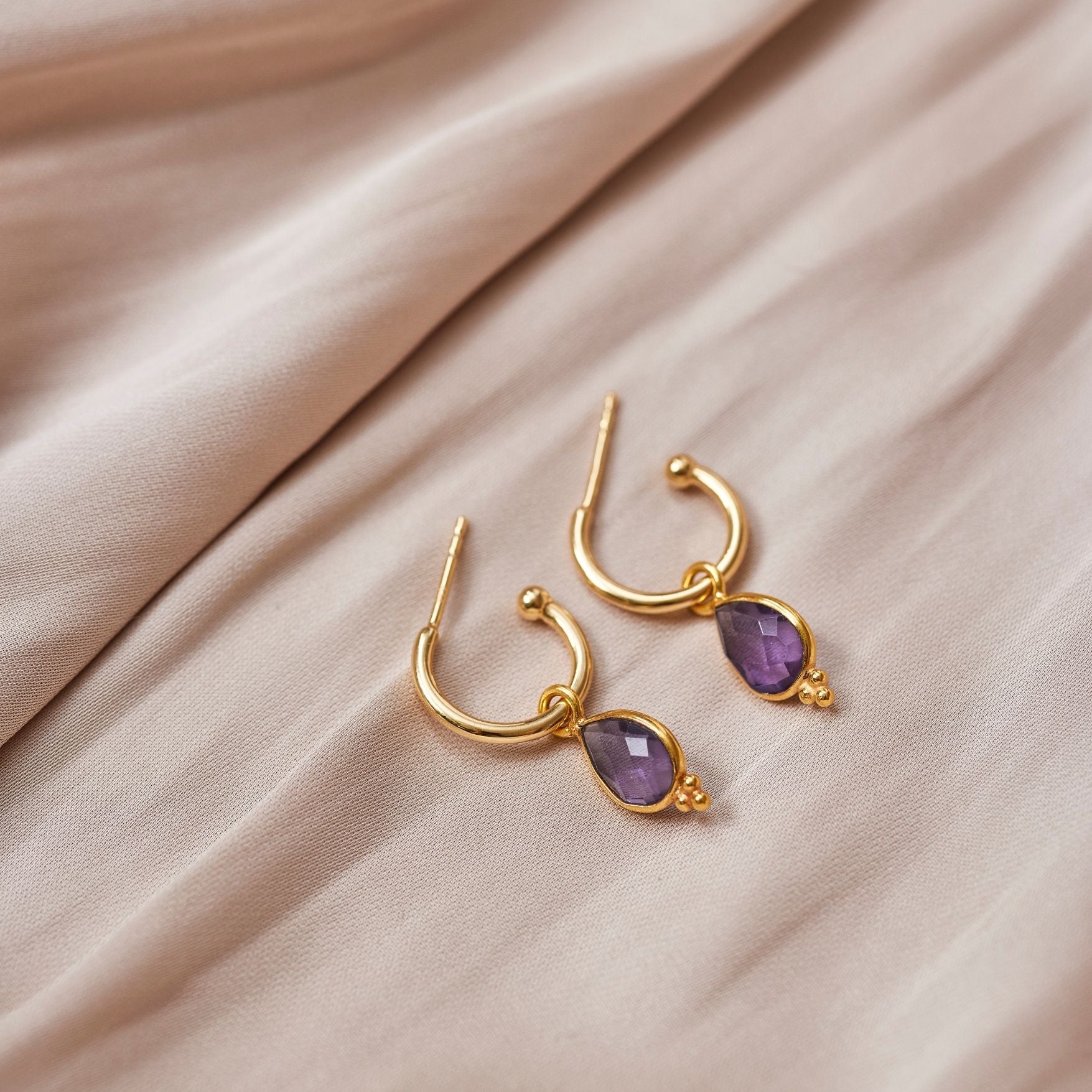 Luna Amethyst Hoops Golden