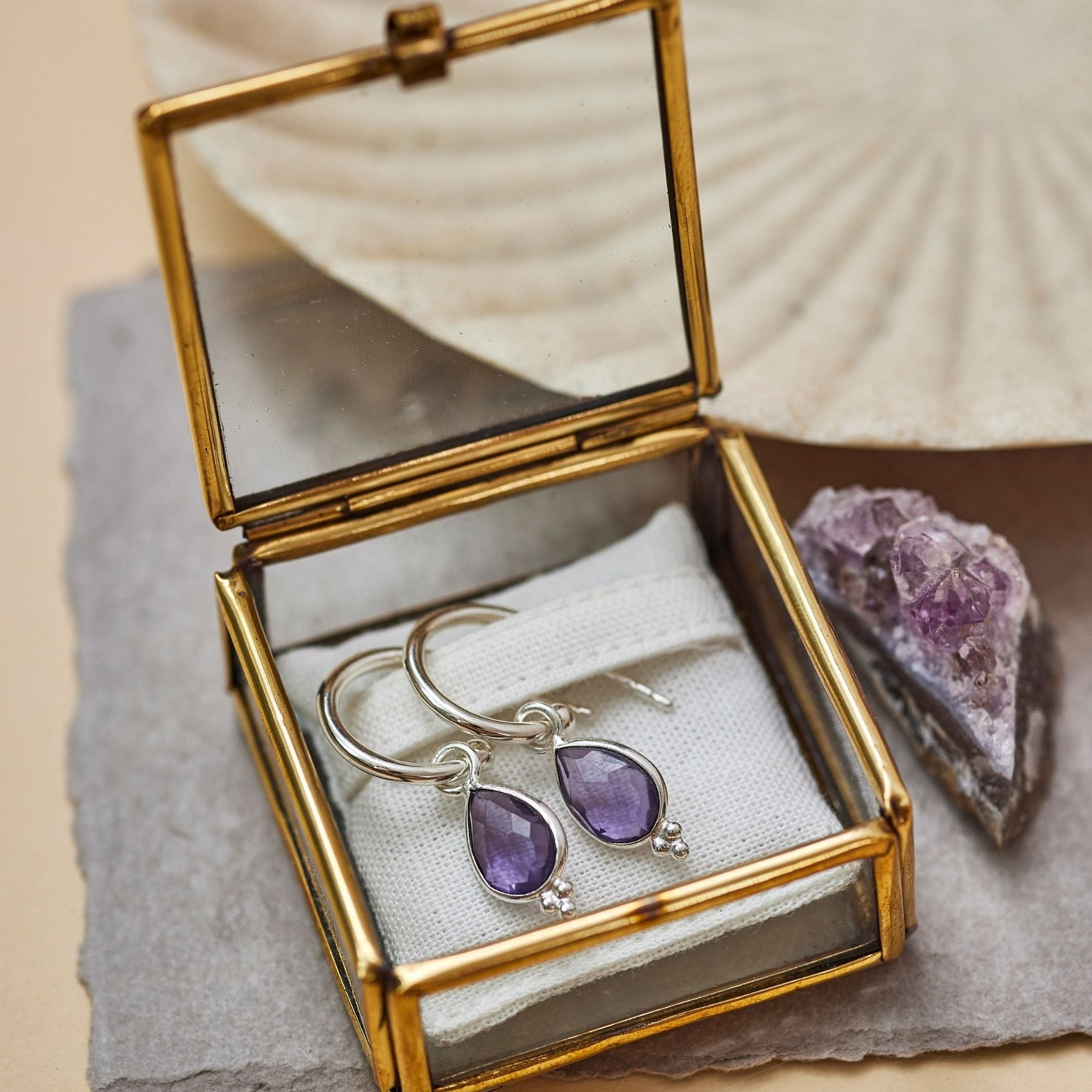 Luna Amethyst Hoops Silber