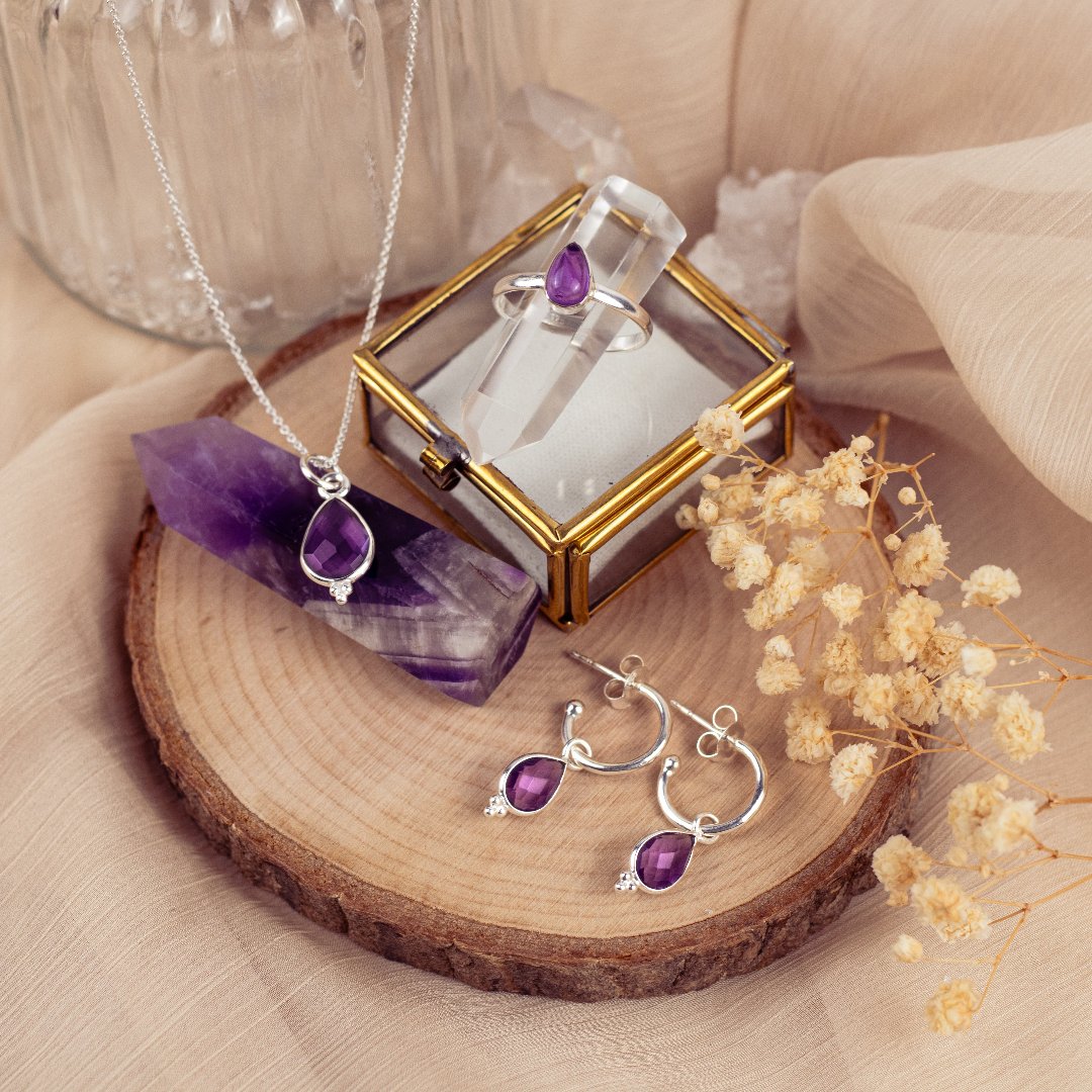 Luna Amethyst Tropfen Silber Set